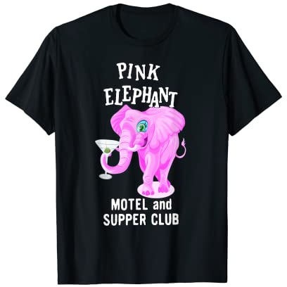 Pink Colored Elephant With Martini Glass T-Shirt
