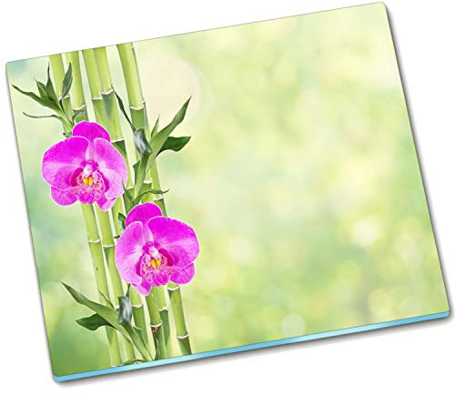 Decormat Schneidebretter Herdabdeckplatte Schutzbrett Spritzschutz 60x52 cm Gehärtetes Glas Küche - Orchidee und Bambus