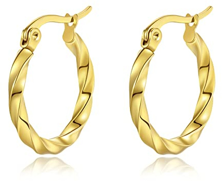 Yulovee 9ct Gold Plated Tiny Twisted Hoop Earrings for Women Girls (20MM)