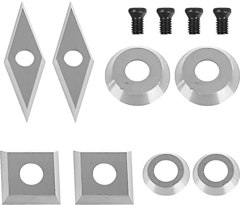 Hartmetall Wendeschneidplatten, 8 Stück Drechseleisen Set CNC Hartmetall Einsatzschneider Set für Holz Drechselwerkzeug Drehstahl Drechselzubehör Diamantform/Rundem/Quadratischem mit M4 Schrauben