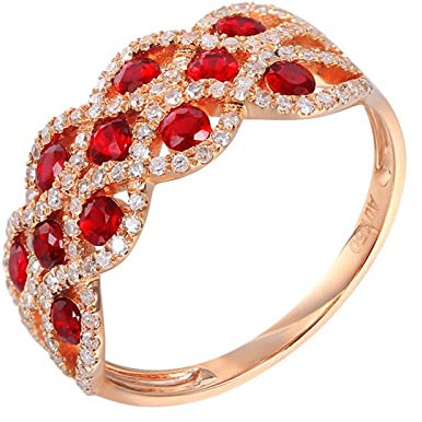 Epinki Damen Echte Goldschmuck Pärchen Ringe 18K Au750 Rotgold Frauen, Rubin Partnerringe Rot 0.68ct Netz Hochzeitsring Au750 Rose Gold mit Diamant, Gr.67 (21.3)