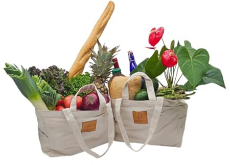 Reusable grocery bags (set of 2) Made from soft, heavy-duty canvas, these large totes are eco-friendly, foldable, and perfect utility shopping bags. Featuring durable handles and extra storage pockets