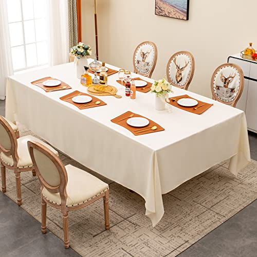 BALCONY & FALCON Table Cloth Water Resistant Washable Ivory 230x335cm | Rectangular, Faux Linen, Wrinkle Resistant, Colorfast, Drapes Well, Farmhouse, Dining Room, Kitchen, Outdoor, Party, Wedding