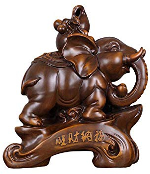 Samnuerly Ornamente Elefanten-Statuen, Dekoration, Holzfiguren, chinesisches Kunstharz, Zuhause und Büro, ziehen Reichtum und viel Glück, Paar/Medium (A/Small)