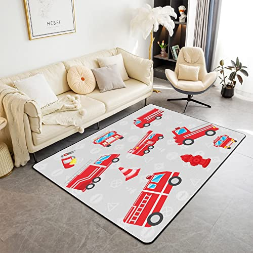 Feuerwehrauto Wohnzimmer Teppiche,Cartoon Auto Dekorative Teppich Feuerwehrmann Innenbodenmatte Für Balkon EsszimmerWohnzimmer Dekor Feuerwehrmann Auto Fahrzeug Akzent Moderne Teppich 100x150cm