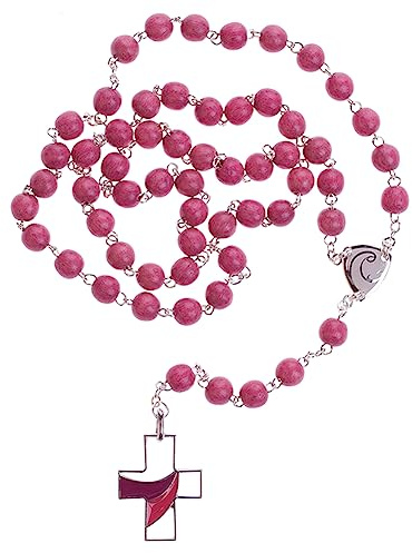Fritz Cox Holzrosenkranz, mit emailliertem Kreuz rosa