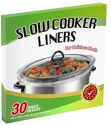 30 Counts Slow Cooker Liners and Cooking Bags Extra Large Size Cooking Bags Fit 6-10 Quarts Slow Cooker,Oval & Round Pot,14x 22,BPA Free,