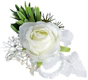 GALPADA Handgelenkblume Aus Kunstblumen Für Hochzeit Und Party Blumenschmuck Für Arm Weiß-grüner Hochzeits-blumenschmuck Für Damen