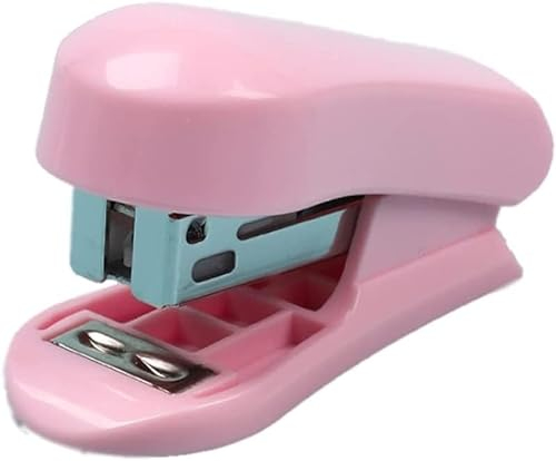 Niedlicher Hefter Einfach zu ladender Hefter, Mini-Hefter, 20 Blatt Kapazität mit integriertem Heftklammerentferner, inklusive 400 Standard-Heftklammern Bürobedarf (Color : Pink)