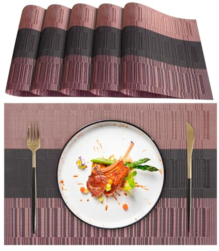 Lumaca Tischsets Abwaschbar, Set mit 6 Platzset aus 70% PVC und 30% Polyester, Leicht zu Reinigen, rutschfest, Hitzebeständig, Ideal für den Küchentisch,Rot