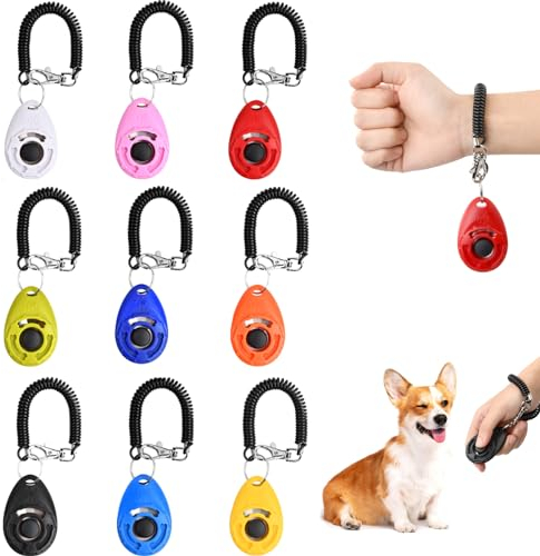 HoaaiGo Hunde Clicker, Pet Training Profi Clicker, 9 Stück Hundetraining Klicker mit Handschlaufe, Haustier Training Clicker, Hunde Klicker Set mit Großem Knopf für Hunde Katzen Pferde