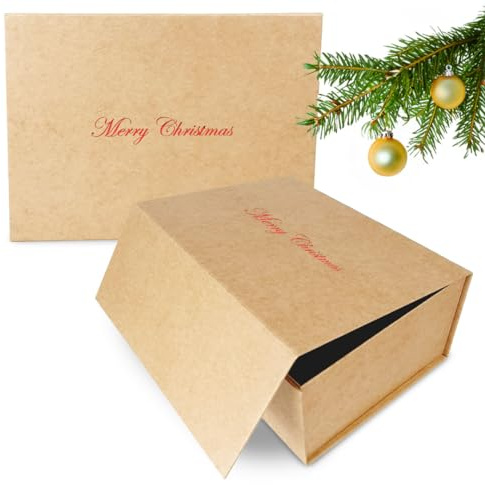 Verpackungswelt Geschenk-Box Weihnachten (1 Stk.) | 23x17x10 cm | Geschenk-Karton mit Deckel & Magnet-Verschluss für Weihnachtsgeschenke | Weihnachtsverpackung mit Aufschrift 'Merry Christmas' Rot
