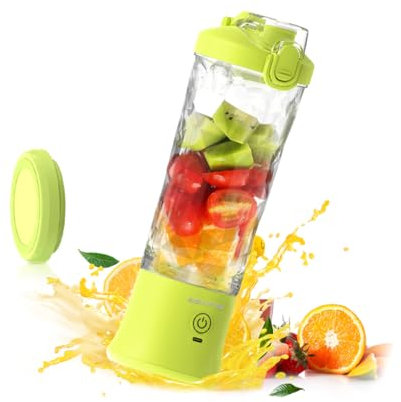 SEAINS Licuadora portátil, licuadora personal para batidos y batidos con taza de viaje de 20 onzas y tapa, mini licuadora de tamaño personal con 6 cuchillas y recargable por USB para gimnasio, cocina