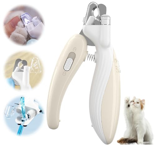 Recitem Haustier Nagelknipser mit LED-Licht, Nagelknipser Krallenschneider, Krallenschere für Katzen Hunde, Nagelschneider Scharfe Klinge Sicheres für Mittlere Kleine Haustiere Krallenpflege (1 Weiß)