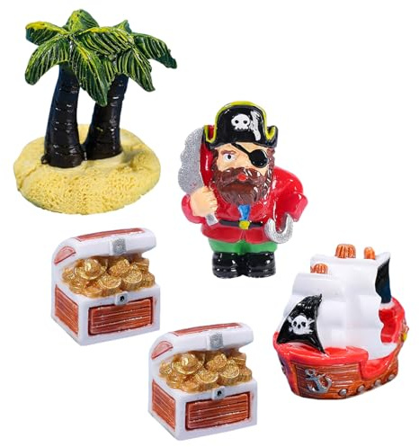 OFFSCH 1satz Miniatur-piratenfiguren Teiliges Dekorationsset Mit Piratenschiff Schatztruhe Und Kokospalme Für Puppenhaus Und Mikrolandschaftsdesign Für Kreative -projekte