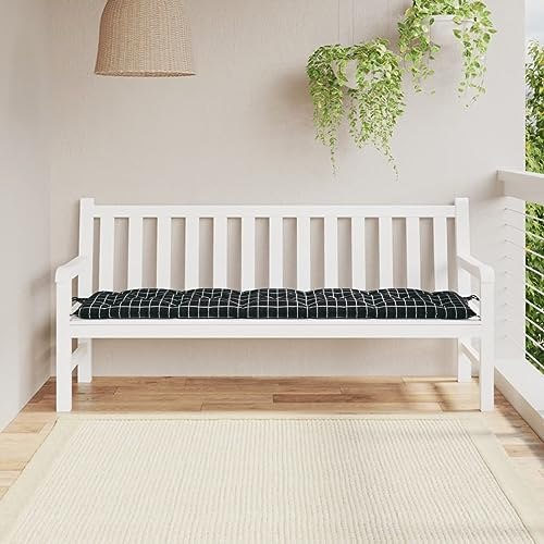 Homgoday Svart rutig bänkdyna 180 x 50 x 7 cm Oxford-tyg, trädgårdskudde, sittkudde, trädgårdskudde, soffkudde, trädgårdsbänk kudde heminredning