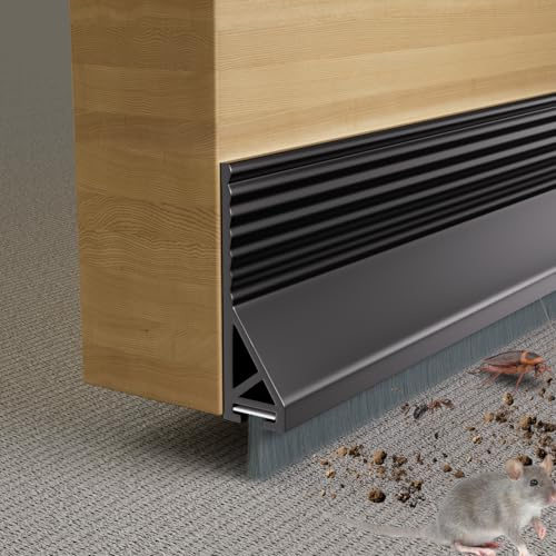 39”X2 Under Door Draft Stopper with Brush,Bottom of Door Sweeps for Exterior & Interior,Gap Filler Sound Blocker Seal Strip,Draft Guard Dust Stopper(Black)