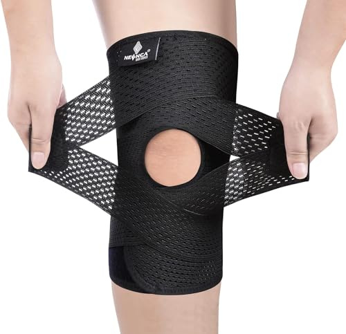 NEENCA Kniestütze für Knieschmerzen, Kompressions Kniebandage mit Luftgitterstoff, einstellbare Kniepackung mit Seitenstabilisatoren, ACL,Gehen,Arthritis Relief, schwarz, EU S