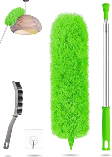 Staubwedel Teleskop Waschbar,Biegbar Eckbesen,Duster Mikrofaser Edelstahl mit teleskopstange,Staubbürste für Lücken Decken Spinnweben Grün Set of 4