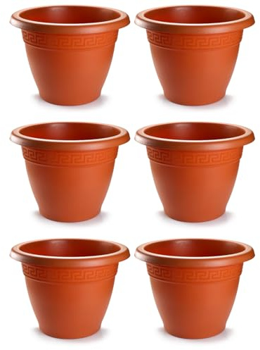 Acan Tradineur - Pack de 6 Macetas Redondas Terracota - Fabricado en Plástico - Macetero Apto para Exterior e Interior del hogar - Ø 25 cm - Color Marrón