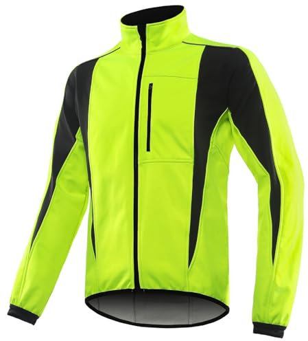 SECXEO Warme Fahrradjacke Damen Winter, Thermo Warm Softshell Radjacke Frauen Wasserdicht Atmungsaktiv Reflektierend Laufjacke Winddicht Winterjacke zum Laufen, Radfahren, Wandern - Grün L