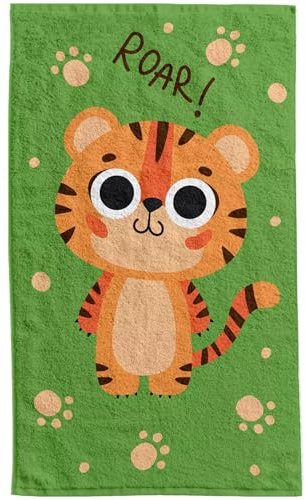 damaloo Kinderhandtuch 30x50cm mit Tiger Motiv aus Baumwolle - Händetuch für Jungen – Gästehandtuch - Gesichtstuch – Grünes Handtuch - Kleiner Waschlappen 30x50 cm - Kinder Handtuch klein