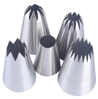 FSSTUD 5 Pcs Large Piping Nozzle Set Stainless Steel Piping Tips Big Frosting Tips Pastry Icing Piping Nozzles Cupcake Icing Tips Cake Decorating Tips Kit for Cookie Dessert