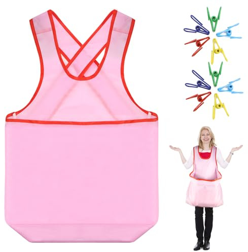 FSWWSF Laundry Apron for Drying Clothes, Laundry Apron with Large Pocket, Oxford Fabric, Portable Clothes, Drying Apron for Home Kitchen (Pink)