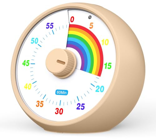 Visueller Timer für Kinder, 60-Minuten Countdown für Klassenzimmer Büro Küche, Schreibtisch Timer Kinder Zeitmanagement Tools mit leisem Betrieb, Tomato Time Tool Regenbogenmuster (Khaki)