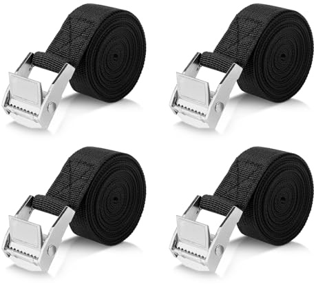 Romon Cinghie di Fissaggio 3M, Set di 4 Cinghie a Cricchetto con Fibbia da 25MM, Sicura del Carico Resistenza Fino a 250KG, Cinghia di Ancoraggio con Chiusura per Moto Bicicletta Truck