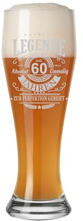 LUXENTU Weizenglas mit Gravur, Lorbeerkranz 60.Jubiläum, 0,5 l | Personalisiertes Bierglas, Geschenk zum Geburtstag für Bierliebhaber, Spülmaschinengeeignet