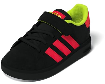 adidas Grand Court 2.0 Shoes Kids, Scarpe da Tennis Unisex - Bambini e Ragazzi, Nucleo Nero Lucido Rosso Lucido Limone, 35.5 EU