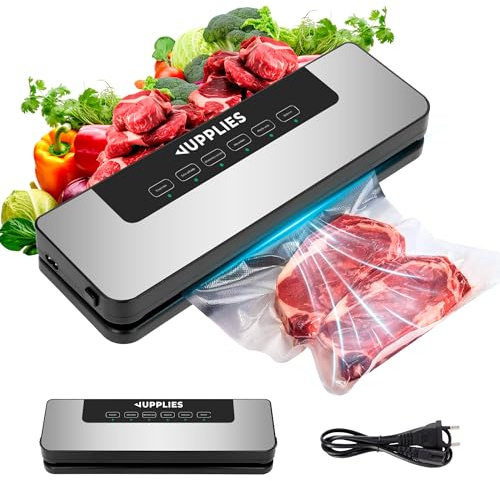 JUPPLIES Macchina Sottovuoto Alimenti Automatica 5 in 1 – 80 Kpa | Sigillatrice 30cm | Modalità Secco e Umido | Taglia-Sacchetti Integrato