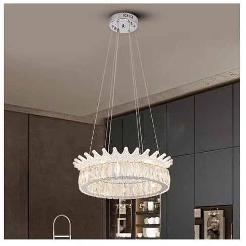 PVYGDXYI Lámpara de Techo de Cristal LED con Corona Redonda de acrílico, lámpara de Cristal con Borde nórdico para Sala de Estar, Dormitorio, Comedor, luz cálida, 48 cm
