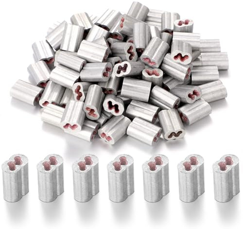 Otoolling 100 Pcs 100 Barbed Wire Crimp Sleeves Gritted Crimping Sleeve 2-3 Silver Provides Superior Wire Gripping Quick Splice in Line Strainer Loops (for 12.5 Ga)