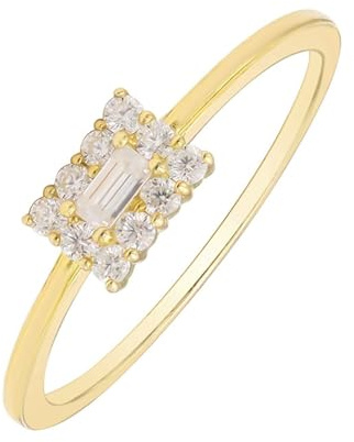 Homxi Damen Eheringe Goldring 585, Rechteck mit Moissanit, Gold Damenring Verlobung Gr 62 (19.7)