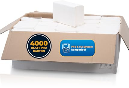 Hygiene Guru® Papierhandtücher weiß – 4.000 Blatt [Z-Falz, 2-lagig, 20,5×24 cm, 8 cm tief] – Zellstoffqualität für Tork H2 Spender – ideal für Praxis, Büro, Küche & mehr
