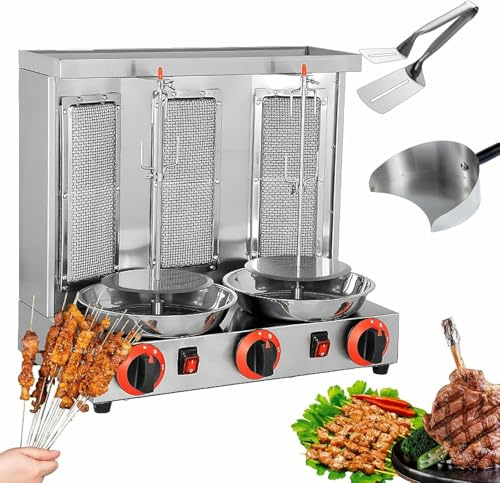 OJHGRDFV Doner Kebab Máquina,Parrilla Eléctrica De Kebab De Rotación Automática con Espátula,3 Quemadores,Tempe Ajuste 50-350 ℃,Calor Uniforme,Rotisserie De Carne De Caldera Vertical Comercial,