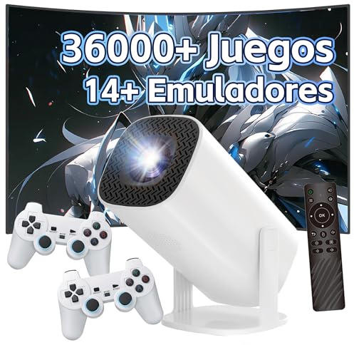 P30 MAX Mini proyector,36000+ Juegos,14 emuladores,WiFi 2,4G+5G y Bluetooth Smart Projectors, proyector P30MAX 1280 * 720P con WiFi y Bluetooth y 2 mandos inalámbricos, Android 11 (Mando Blanco)