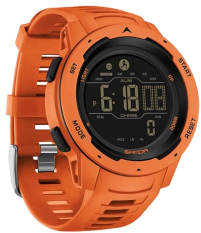 GBB Mens Digital Watch Minimalist Sports Digital Watches with LED Back Light/Alarm/Date/Stopwatch 5ATM Waterproof Watch for Men (Orange)