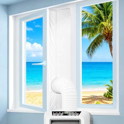 Hoypeyfiy Portable Air Conditioner Window Seal Kit, 158 Inch 400cm Anti-Mosquito Waterproof Wind Resistant Universal AC Window Seal Kit, Equipped with Double Zip and Adhesive Tape