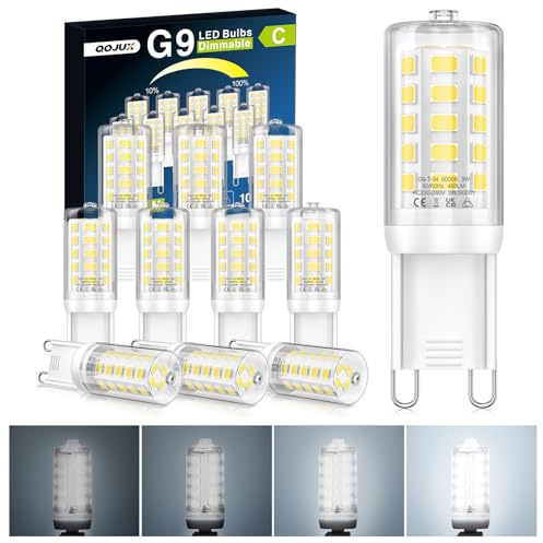 QOJUX 3W G9 Led Bulbs Cool White Dimmable, Energy Class C, 34 LEDs 480LM G9 Bulb Equivalent to 50W Halogen, 6000K AC 220-240V No Flicker Energy Saving Light Bulbs for Home Lighting Decor 10 Pack
