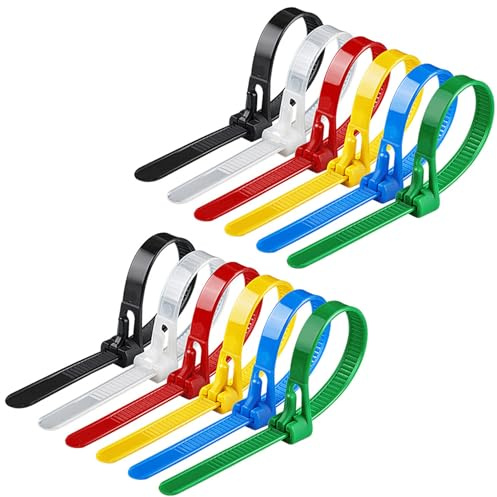 Yatrosynth 100 Piezas Bridas de Plastico para Cables Reutilizables, Bridas para Cables Profesionales 200 x 4.8 mm, para Oficina, Hogar, Exteriores, al jardín - Colores mixtos