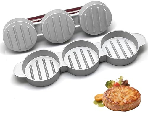 Sausage Patty Press,Mini Burger Press (Three 2.64-Inch Molds) Slider Burger Press to Make 3 Patties at A Time, Press Patty Maker for Mini Hamburger, Barbecue, Picnic, Camping, Etc