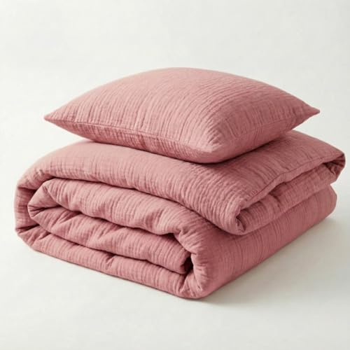 Mooskind Musselin Kinderbettwäsche 100x135 cm mit Kissenbezug 40x60 cm [puderrosa] – 100% Bio Baumwolle & Ökotex geprüft – Musselin Bettwäsche Kinder Set für Mädchen & Jungen – Made in Europe