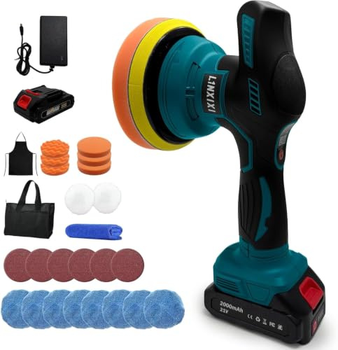 Poliermaschine Auto für Makita 18V Akku, 6 Zoll Orbital Auto Politur mit 8 Variablen Geschwindigkeiten, 1*4000mAh Akkus Auto Polierset, für Auto Detailpflege und Kratzerentfernung