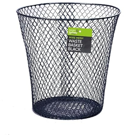 Wire Mesh Waste Paper Bin – Open Top Trash Can for Office, Bedroom, Kitchen & Home Use (1, BLACK)