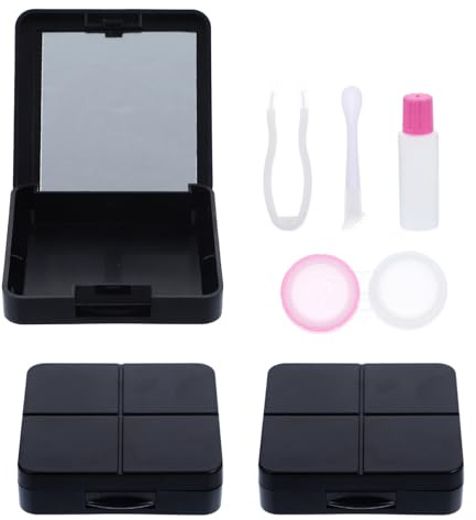CATIEBYE 3 Sets Black Contact Lens Cases with Mirror, Small and Lightweight Portable Pp Lens Storage Boxes for Travel and Daily Use