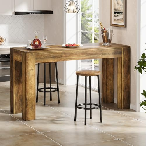 Tribesigns 63 Long Bar Table, Wooden Bar Height Dining Table with 4 Sturdy Legs, Rectangular Counter Height Bar Tables for Kitchen, Home Bar, or Living Room (Rustic Brown)