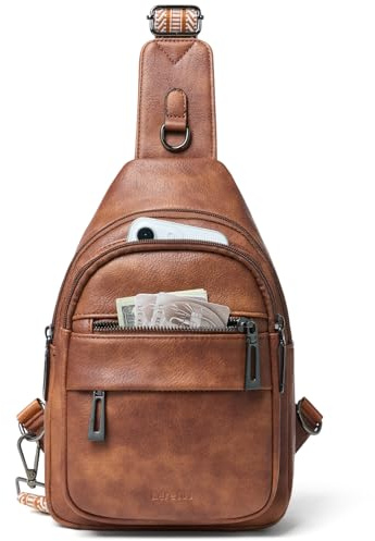 Leresas 7L Sling Bag für Damen, Crossbody-Tasche, Geldbörse, Bauchtasche, veganes Leder, Brusttasche, trendige Handtasche, Reisen, Anti-Diebstahl, Braun, Lässige Tragetasche